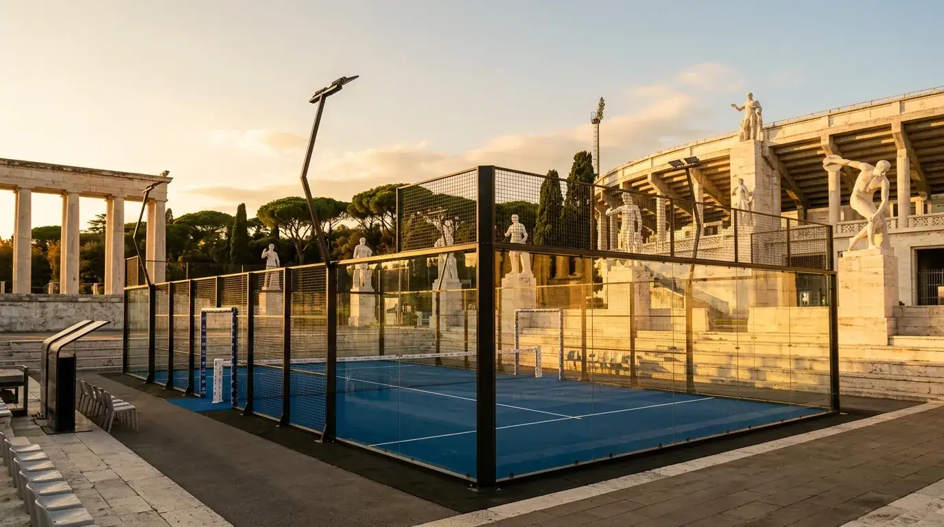 Vista del campo centrale del BNL Italy Major al Foro Italico di Roma in luce serale