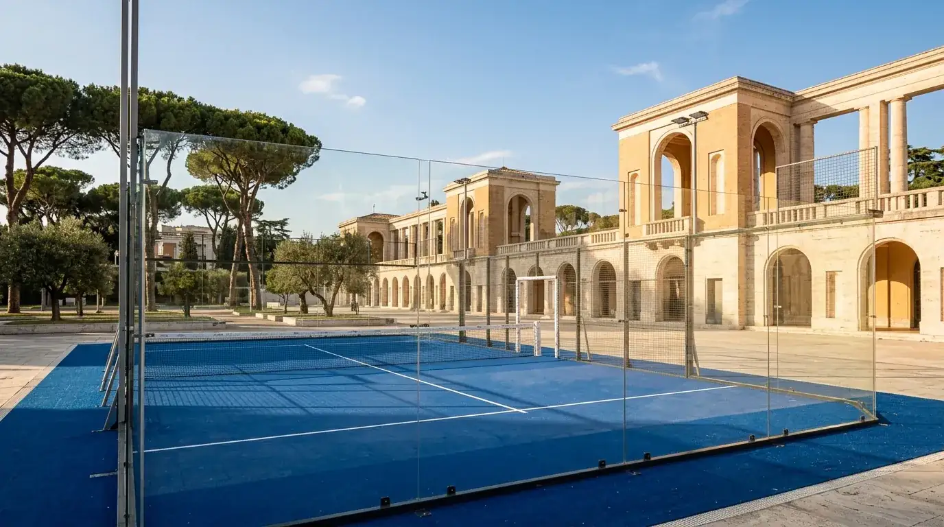 Vista del campo centrale del BNL Italy Major Premier Padel al Foro Italico di Roma