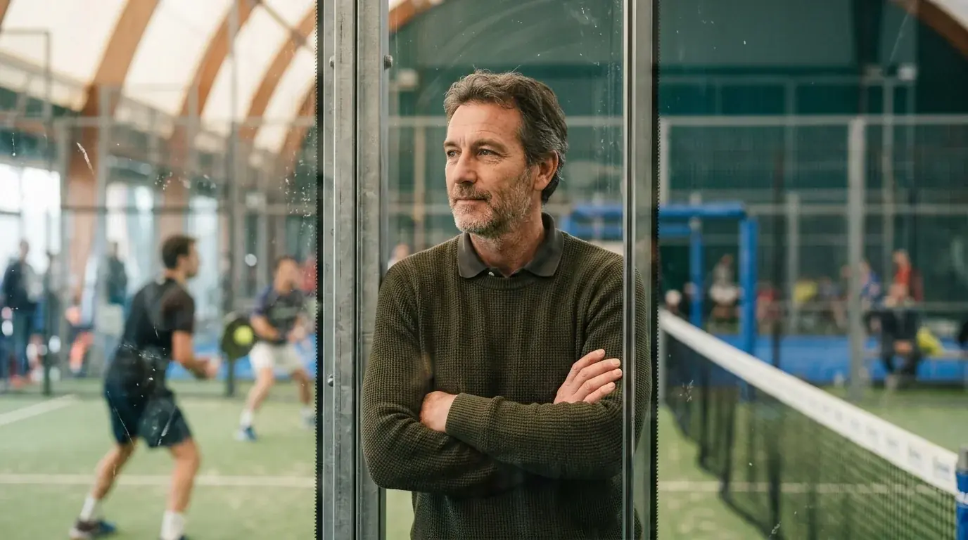 Bettor esperto osserva con calma una partita padel come strumento di analisi