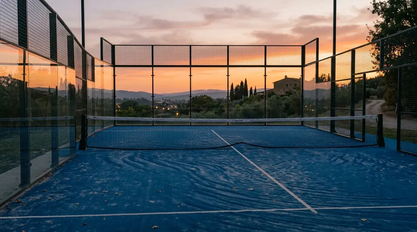 Campo da padel all'aperto con condizioni meteo che influenzano il gioco