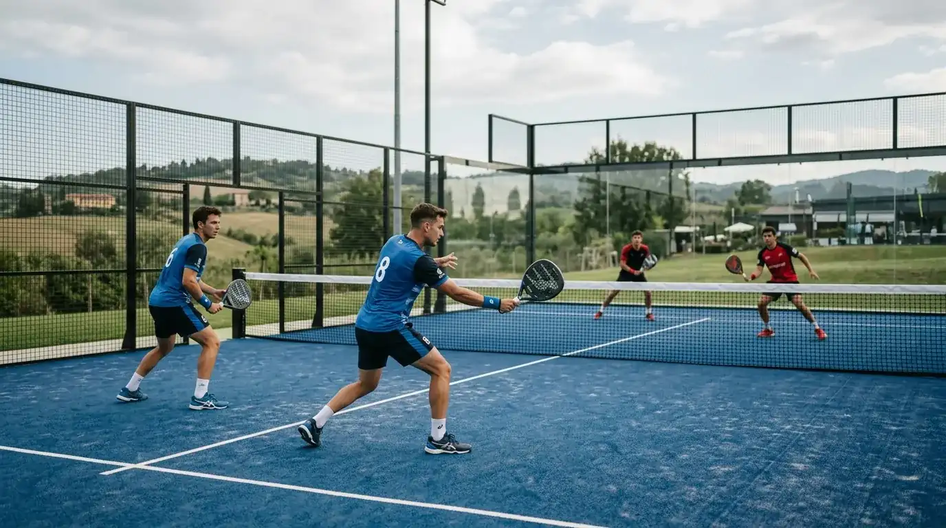 Due coppie di padel pronte a iniziare un match con un favorito chiaro