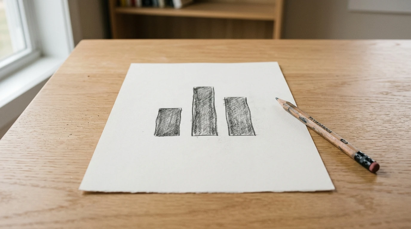 Foglio bianco su scrivania con un semplice grafico a barre disegnato a matita