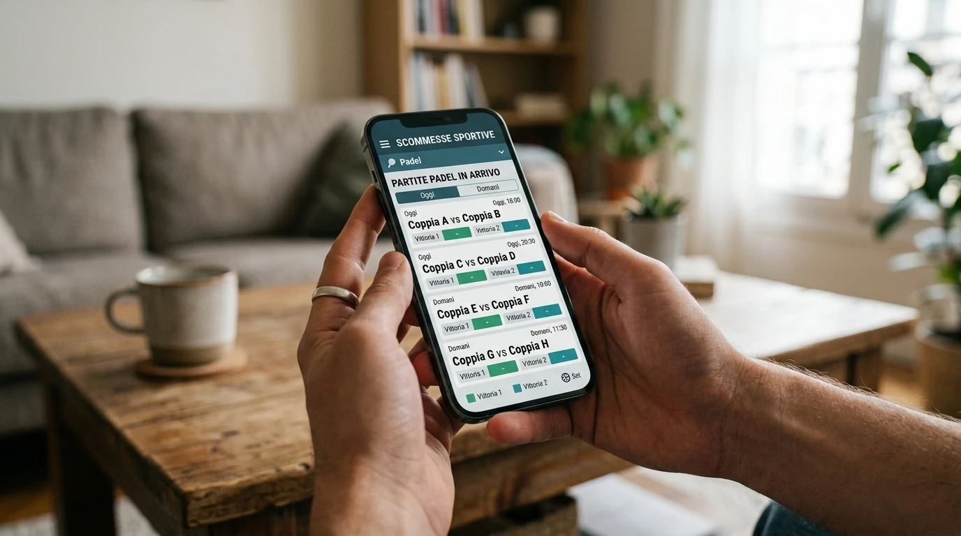 Schermo di smartphone con interfaccia di palinsesto scommesse sportive online di un concessionario ADM italiano